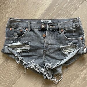 One Teaspoon Distressed Gray Denim Jean Shorts